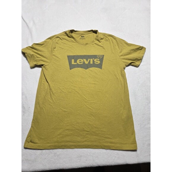 Levis Shirt Adult Medium Yellow Black Logo Graphic Tee Crew Neck Casual Mens - Picture 1 of 9